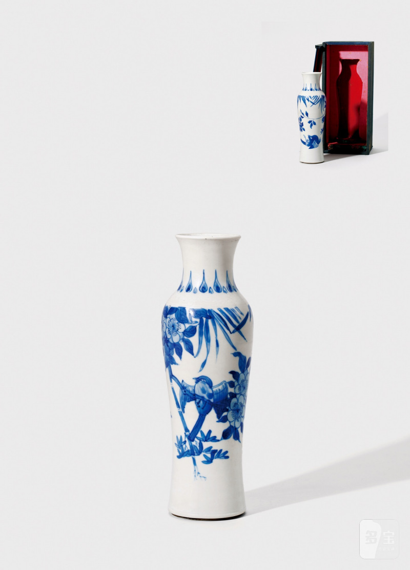 明崇祯·青花花鸟图观音瓶